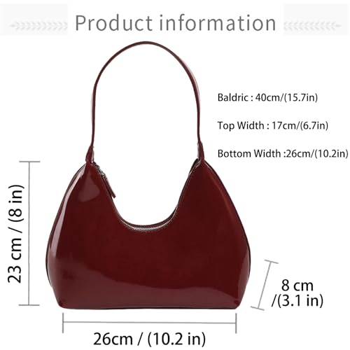 Image of Farcauo Clutch Bag Burgundy Crescent Vintage Top Hand Bag for Women Leather Unique Shoulder Purses for Women Lightweight Shoulder Solid Color Underarm Purses