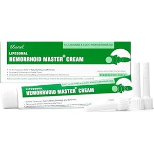 Ebanel 5% Lidocaine Hemorrhoid Treatment Cream with Witch Hazel, Phenylephrine, Horse Chestnut, Vitamin B6, Zinc Oxide, External and Internal Hemorrhoids Treatment Burn Itch Pain Relief Anal Cream