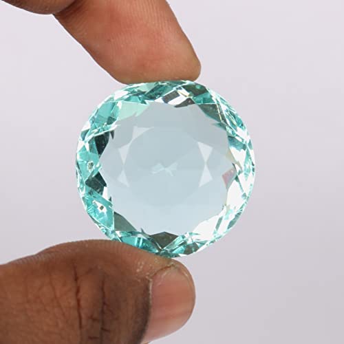 Real-Gems Round Cut Blue Aquamarine Loose Gemstone Perfect For Jewlery Making 70-80 Ct. Approx #TOP1