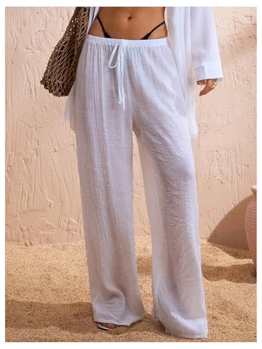 Women's Swimsuit Cover Up Drawstring Waist Wide Leg Loose Pants Beach Vacation Clothes3