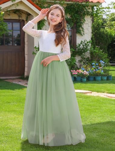 IBTOM CASTLE Flower Girl Dress Boho Sleeveless/Long Sleeve Lace Back Tulle Long Dresses Formal Birthday Pageant Ball Gown3