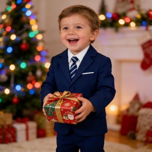Image of Baby Boy Formal Suit for Toddler Infant Tuxedo Dress Suits | Little Gentleman, Wedding Ring Bearer Outfit, Vest Pants Long-Sleeve Shirt Tie, Birthday Party Christmas Prom, Classic