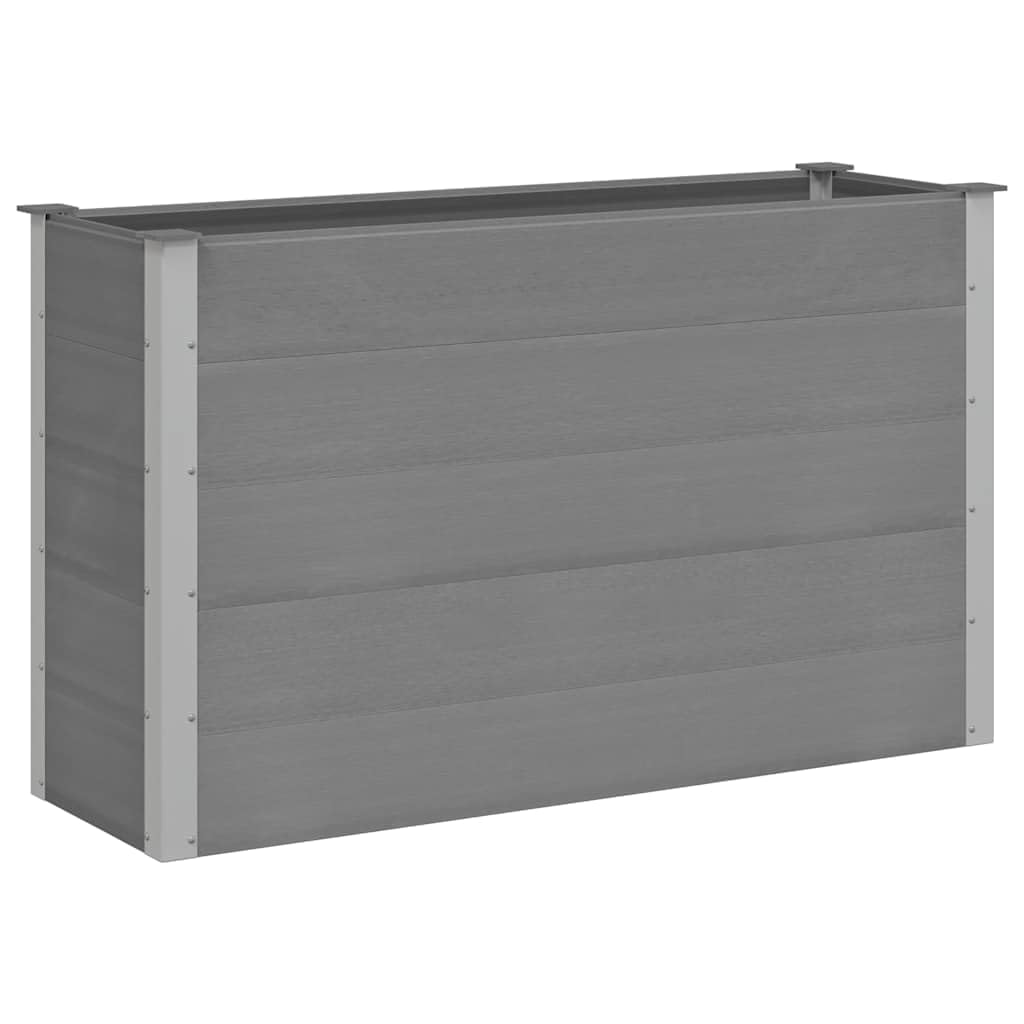 Podwyższona donica ogrodowa WPC 150x50x91 cm szara podwyższony ogród drewniano-plastikowy podestowy kwietnik z aluminium wysoka skrzynia na rośliny na taras balkon łatwy montaż