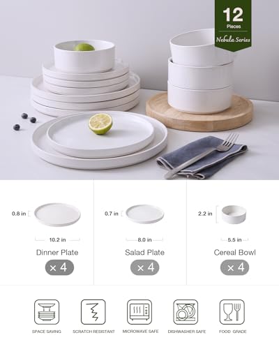 Image of Famiware Nebula Plates and Bowls Set, 12 Pieces Dinnerware Sets, Dishes Set for 4, White with Colorful Speckles