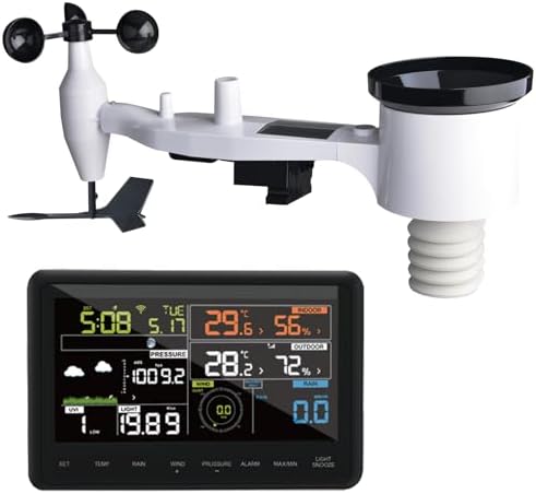 ECOWITT Wetterstation WS2910, drahtlose solarbetriebene 7-in-1 Wetterstationen für den Außenbereich, WiFi Farb-LCD-Display für den Innenbereich, Wetterwarnungen für den Hausgarten,