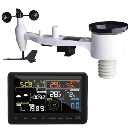 ECOWITT WS2910 Weather Stations, Wireless Outdoor Solar Powered 7 in 1 Weather Station Sensor, WiFi Indoor Color LCD Display, Weather Alerts for Home Garden Farm 868 MHZ