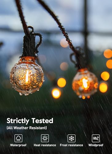 Outdoor String Lights 25 Feet G40 LED Patio Lights, Plug-in, 13 Plastic Edison Bulbs(1 Spare), Waterproof Connectable Hanging Light for Backyard Porch Balcony Party Decor, E12 Base, Black
