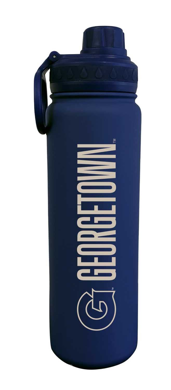 Campus Colors NCAA Stainless Steel Water Bottle - Twist on cap - 24 oz - Carry Clip - Keeps Your Drinks Hot or Cold for Hours (Georgetown Hoyas - Navy