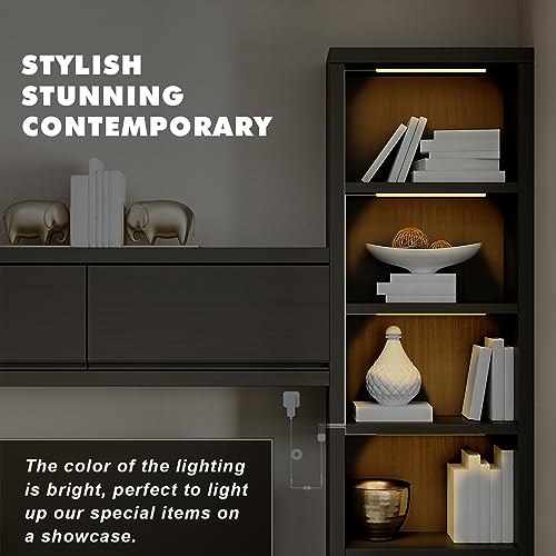 Image of JUSJUBR 4PCS x 12inch Display Cabinet Lights Warm White, Dimmable LED Shelf Lighting with Memory Function, Bookshelf Lighting, LED Lights for Display Case /Pantry /Closet /Safe, 3000K
