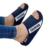 Onsoyours Damen Hausschuhe Sommerschuhe Flach Freizeitschuhe Elegante Freizeit rutschfest Slipper Schlappen Flip Flop Plateau Latschen Strandschuhe Sandalen A Dunkelblau 37 EU
