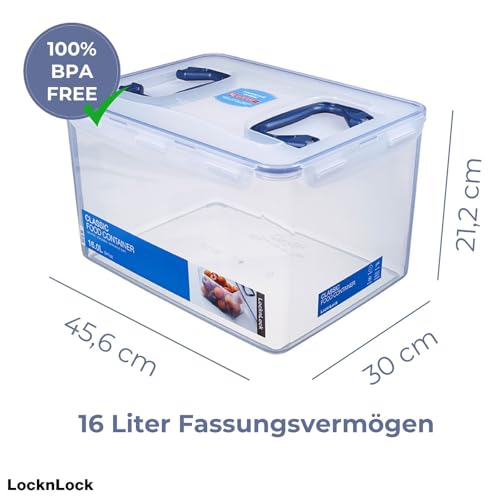 LocknLock PP CLASSIC Aufbewahrungsbox mit Deckel und Griffen | 16 L, 361 x 274 x 212 mm | 100 % Luftdicht | halbtransparenter Vorratsbehälter | Vorratsbehälter mit Deckel für Haushaltsgegenstände