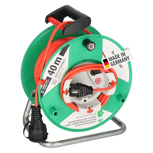 Brennenstuhl Garant G IP44 Gartenkabeltrommel (Kabeltrommel für Rasenmäher mit 38+2m Kabel in rot Spezialkunststoff vorübergehende und zeitlich begrenzte Verwendung im Freien Made in Germany)