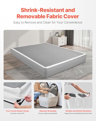 VEVOR Box Spring, Queen Size Bed Frame with Washable Fabric Cloth, Heavy Duty Metal Frame for Queen Bed, 9 in Mattress Foundation, 3500 lbs Max Weight Capacity, Easy Assembly, 79.1L x 59.6W x 9.1H in - Image 4