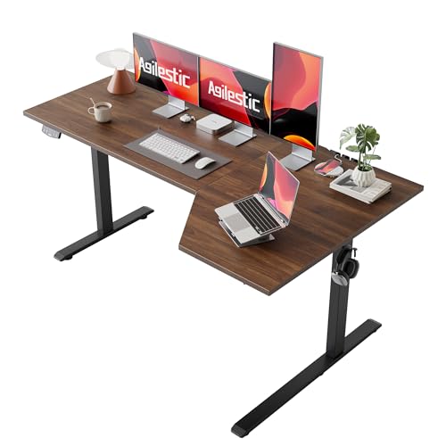 Image of Agilestic Electric Standing Desk, Height Adjustable Desk, 63 x 35 Inch Sit Stand up for Work Office Home, L Shaped Ergonomic Rising Computer Table with Memory Preset, Dark Walnut