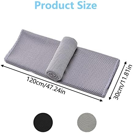 DFsucces Cooling Towel,Ice Towel for Neck,Soft Breathable Cool Towel for Instant Cooling Relief, For Sports Gym Beach Camping Yoga Swimming Hiking,2PCS(120x30 cm,Black/Grey)