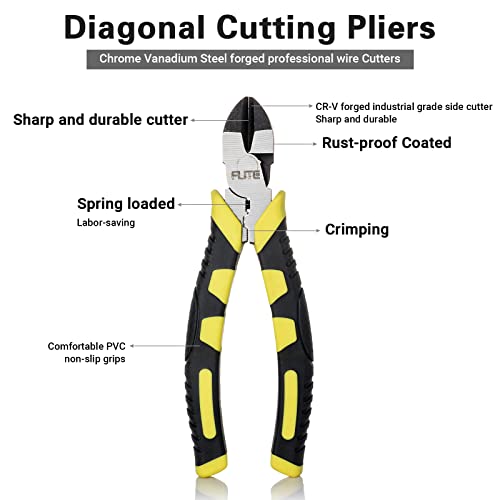 Professional Wire Cutters Heavy Duty,6 Inch Diagonal Cutting Pliers With Crimper Design,Chrome Vanadium Steel Forged Spring-Loaded Side Cutters #TOP1