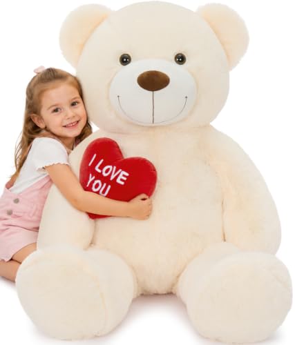 Tezituor 4FT Giant Teddy Bear with Heart, Soft Stuffed Animal Plush Toy