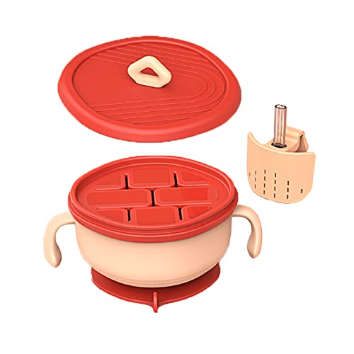 MotuTech Cuenco de aprendizaje para bebé, con tapa de pegamento, ventosa, antideslizante, para bebé, chupete, cuenco antiderrames, anticaídas, silicona (rojo)