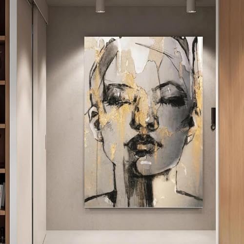 Peinture d'art géométrique noire KEBIA 80x110 cm pour décoration de salon moderne sans cadre