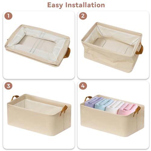 SNWDN 4 Pack Closet Cloth Storage Bins with Handles（ Beige 16.5''L x 11.8''W x 9.8''H） by SNWDN - Used condition - Image 3