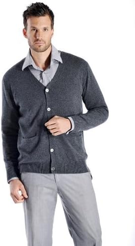 Cashmere Boutique: Men's100% Pure Cashmere Button Front Long Sleeve Cardigan Sweater with PocketsColor: Charcoal Gray, Size: Large - Image 2