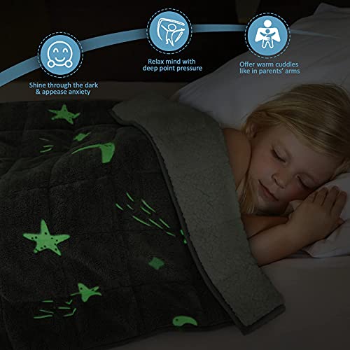 Uttermara Kids Weighted Blanket 5Lbs, Sherpa Fleece Glow In The Dark Blanket With Cozy Warm Sherpa And Soft Plush Flannel, Heavy Luminous Throw Bed Blanket, 36X48 Inches, Star Moon, Grey #TOP1