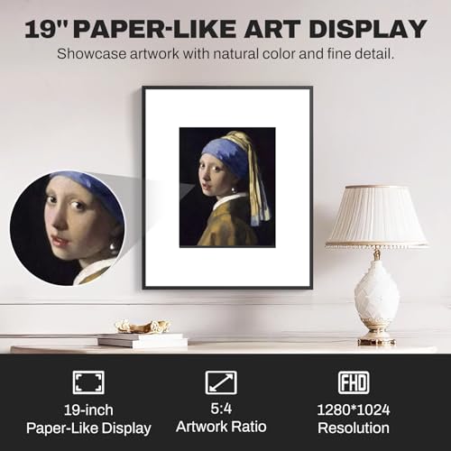 Image of 19 inch Smart Digital Art Frame with Bluetooth Speaker, AI Lyrics Display, 10,000+ Artworks, Photo & Video Playback, Wall-Mounted Digital Picture Frame for Home, Office & Cafe
