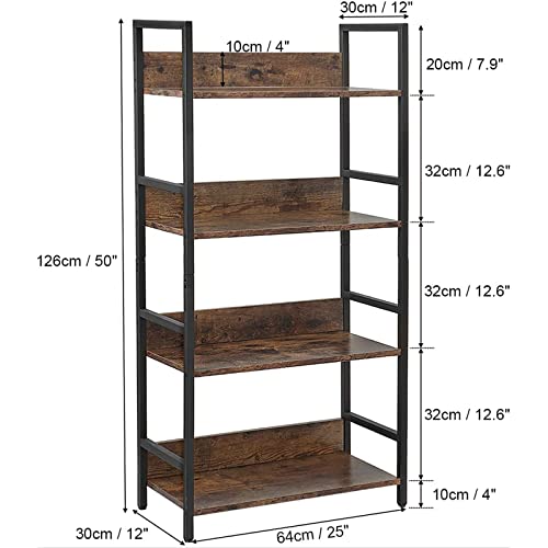Vanspace Bookshelf 4 Tier Industrial Bookcase Rustic Wood And Metal Standing Bookshelf With Back Panel Book Shelf For Bedroom, Home Office Storage Rack Shelf, Rustic Brown #TOP2