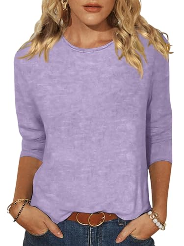 Minetom T-Shirt Damen 3/4 Arm Shirt Rundhals Tshirt Sommer Leichte Pullover...