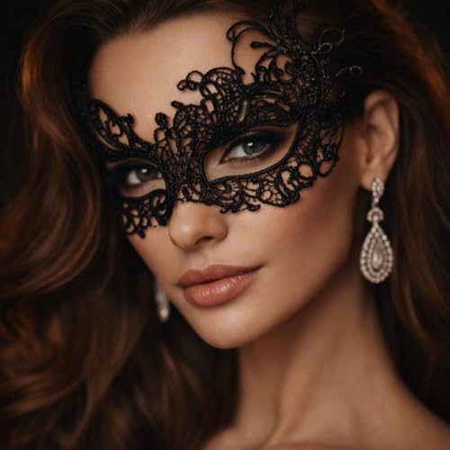 TK Gruppe Timo Klingler Augenmaske - Gothic & Venezianisch - Spitze Maske für Halloween - Damen Maskenball Spitzenmaske (Modell 03 - schwarz)