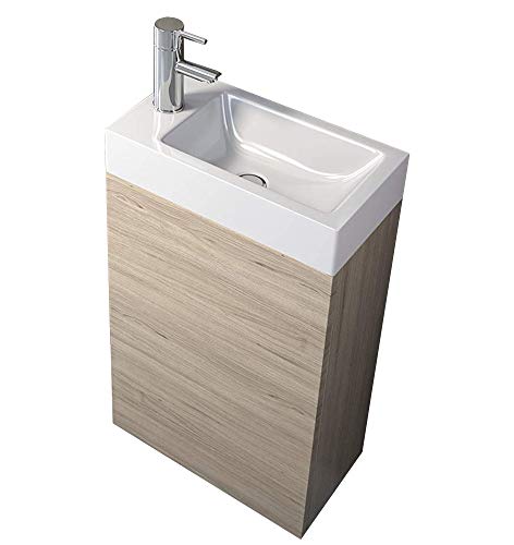 SAM Waschplatz Vega, Kleiner Waschtisch 40 x 22 cm, Sonoma-Eiche, Tür mit Push-Open-Funktion, Kunststoffbecken