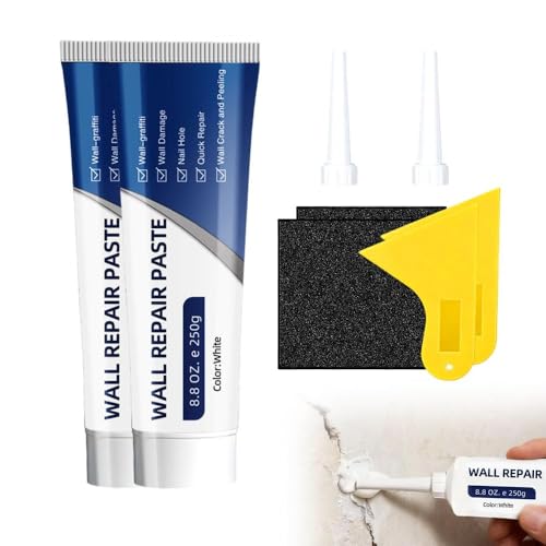 Efficient Drywall Repair Kit with Scraper, Wall Mending Agent White Spackle for Holes &amp; Cracks, Fast Dry Wall Repair Paste for Dents, Tile Gap Filler, Complete Wall Repair Kit Indoor Outdoor (2Pcs)