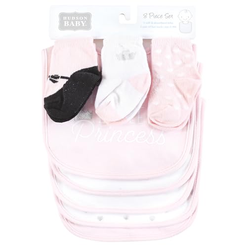 Hudson Baby Infant Girl Cotton Bib and Sock Set, Daddys Princess Crown, One Size2