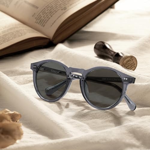 نظارة شمسية بعدسات دائرية مستقطبة للرجال من كارفيا بإطار الأسيتات بتصميم كلاسيكي للحماية الأشعة فوق البنفسجية CA5289L M رمادي