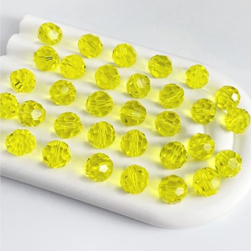 Tingoons 100 PCS 8mm Crystal Glass Beads Round Multiple Faceted Loose Spacer Glass Beads for DIY Handcrafte Bracelet Necklace Earring Jewelry Making(Lemon Yellow)