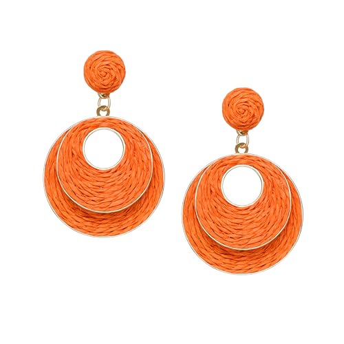 Image of Raffia Hoop Earrings for Women - Boho Straw Wiker Dangle Drop Earrings for Summer Beach, Bohemian Trendy Rattan Jewelry