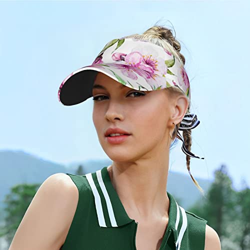 Hawaiian Flower Print Printed Running Visor Hats Outdoor Sports Visor Hats For Women And Men Adjustable Empty Top Cap Black #TOP4