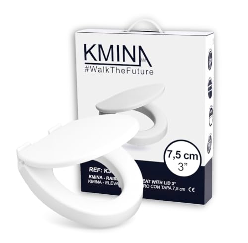 KMINA Rehausseur Wc Adulte (Hauteur 7,5 cm) Abattant à Fermeture Amortie, Compatible Cuvettes Ovales Standard, Matière Duroplast, Fixation Arrière, Blanc