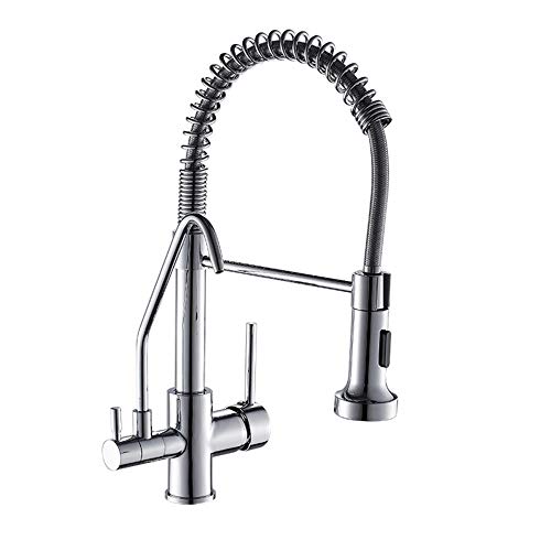 KSTUFF Mélangeur d'évier de Cuisine à 3 Voies, pulvérisateur extractible en Laiton pour système de Filtre à Eau sous l'évier, mélangeur de Cuisine, Eau Potable Chaude et Froide, Chrome-D Vision