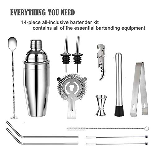 Juego de Coctelera con 14 Piezas para Bartender miniatura 2