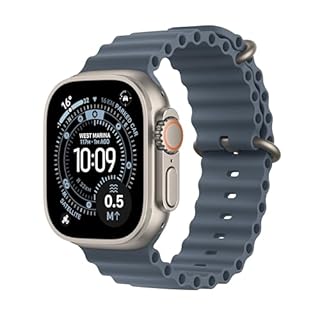 Apple Watch Ultra 3 GPS + Cellular 49mm Premium Running and Multisport Smartwatch with Rugged Natural Titanium Case with Anchor Blue Ocean Band. Advanced Health and Fitness Tracking