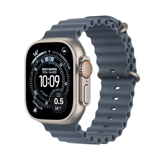 Apple Watch Ultra 3 GPS + Cellular 49mm Premium Running and Multisport Smartwatch with Rugged Natural Titanium Case with Anchor Blue Ocean Band. Advanced Health and Fitness Tracking