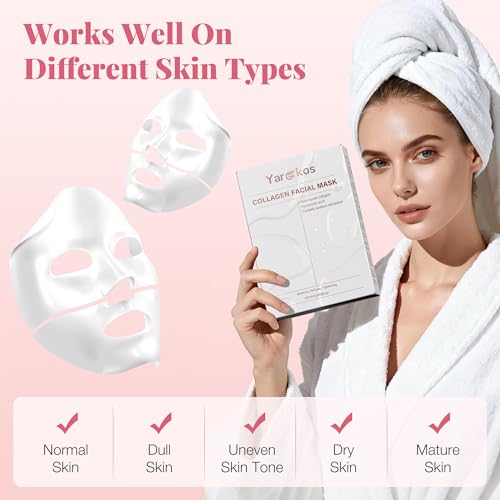 Yargkos 8 Pcs Collagen Facial Mask, Real Deep Overnight Hydrogel Face Sheet Mask Skincare, Moisturizing Hydrating Jelly Gel Mask, Elasticity Improvement, Pore Minimizing, Self Care Gifts for Women - Image 6