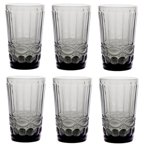 GMMH Lot de 6 verres à vin colorés et verres à boire avec embossage en relief (nœud, gris, verre à boire) Verre à vin, calice, verre à eau, verres à long drink, verres à cocktail, verre, verres à vin