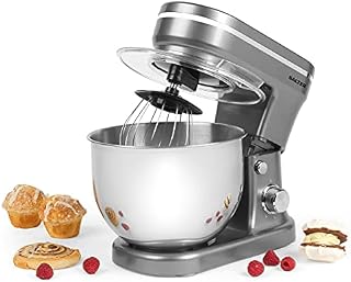 Salter EK4245GUNMETAL Stand Mixer with 6 Speed Settings, 5 L, Includes Whisk, Dough Hook, Beater, Removable Splash Guard, 1200 W, Cakes & Bread, Ideal for Beginners, Gunmetal Grey/Stainless Steel