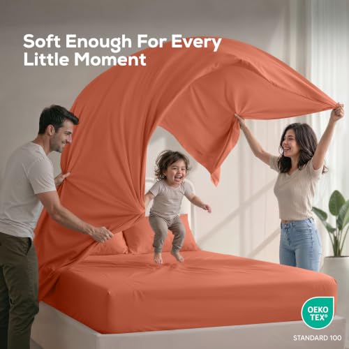 Image of Utopia Bedding Full Sheet Set - 4 Piece Bed Sheets for Cal King Size Bed, Soft and Breathable Microfiber, Includes 1 Fitted Sheet, 1 Flat Sheet and 2 Pillowcases (Orange)