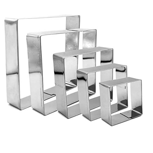 Antallcky Square Cookie Cutter Set-5 piece-2",2.5", 3", 3.5",4"Square Stainless Steel Biscuit Molds Fondant Cookie Cutter Set Pastry Mold-1 Inch Depth