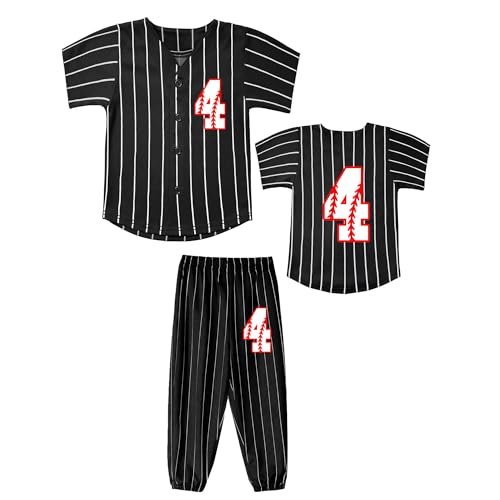 Image of BAICAIYU Toddler Boys Birthday Outfit Kids Baseball Jersey and Pants Suit Set 2nd 3rd 4 Years Old Stripe Cute Summer Clothes