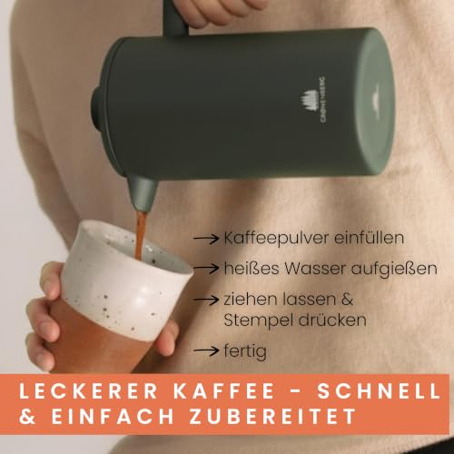 Groenenberg French Press Forest (grün) 600 ml o. 1 Liter I Hochwertige Kaffeepresse mit Thermo Warmhalte-Funktion I Edelstahl Kaffeebereiter – Ansicht 6