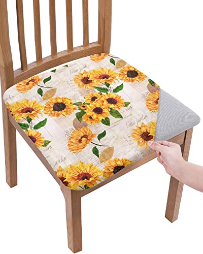 Scominoc Sunflower Seat Covers For Dining Room Chairs Set Of 4, Floral Stretchy Dining Chair Cushion Covers, Removable Washable Furniture Protector Rustic Newspaper Clipping Slipcovers For Office #TOP9